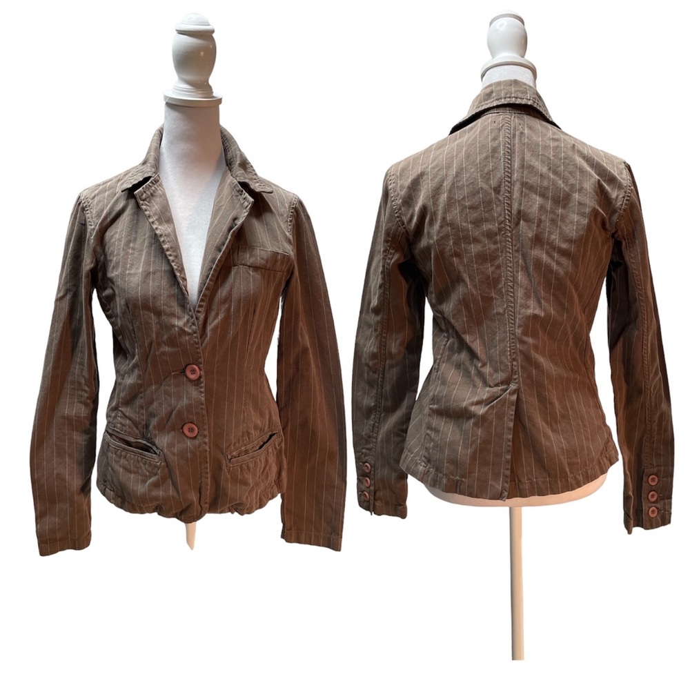 Khelf Brown with Red & White Pin Stripes Women's Long Sleeve Button Front Jacket
